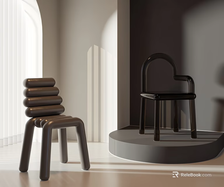 Modern Minimalist Leisure Chairs With Layered Design And Curved Armrests In Brown Black 3d model 