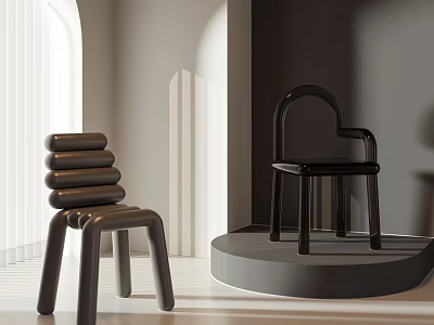 Modern Minimalist Leisure Chairs With Layered Design And Curved Armrests In Brown Black 3d model