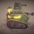 3D Rendered Green Tank With Y40 Marking Cannon Tracks And Yellow Lights On Rubble