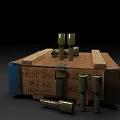 Vintage Weapon Ammunition Crate With Metal Shells On Wooden Storage Box