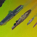 Various Types of Water Vehicles Including Aircraft Carriers and Warships as