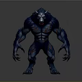 Mythical Blue Wolf Like Creature With Muscular Body And Red Markings