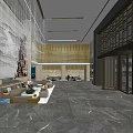 Luxurious Hotel Lobby Interior With Crystal Chandelier Marble Floor And Modern Sofa Area