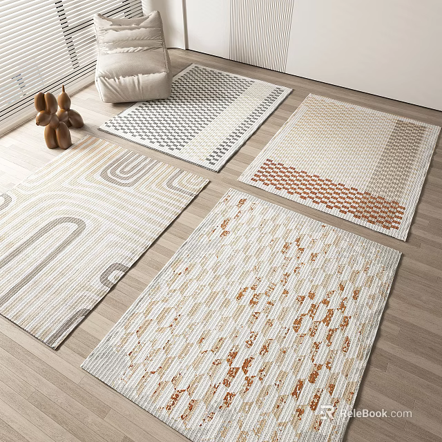 Modern Square Rugs With Geometric Patterns In Beige Grey And Brown Neutral Tones 3d model 
