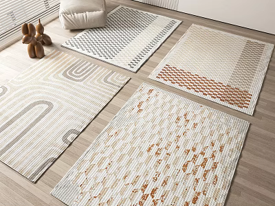 Modern Square Rugs With Geometric Patterns In Beige Grey And Brown Neutral Tones 3d model