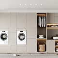 Modern Bathroom Cabinet Rack With Two Washing Machines Open Storage Cabinets Hanging Clothes And Sink