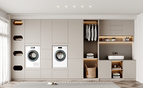 Modern Washing Machine Cabinet Cream Laundry Room Washing Machine Cabinet Bathroom Cabinet Combination 3d model