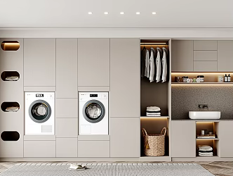Modern Washing Machine Cabinet Cream Laundry Room Washing Machine Cabinet Bathroom Cabinet Combination 3d model