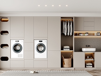 Modern Washing Machine Cabinet Cream Laundry Room Washing Machine Cabinet Bathroom Cabinet Combination 3d model