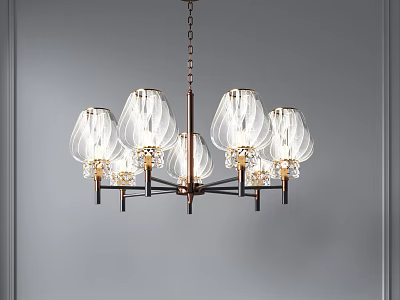 Elegant Modern Chandelier with Transparent Wavy Shades Metal Frame and Crystal Accents 3d model