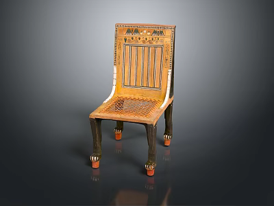 Egyptian Style Single Chair Featuring Striped Decorative Backrest And Animal Claw Legs With Orange Feet 3d model
