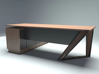Modern Office Desk With Wooden Top And Geometric Metal Support Structure 3d model