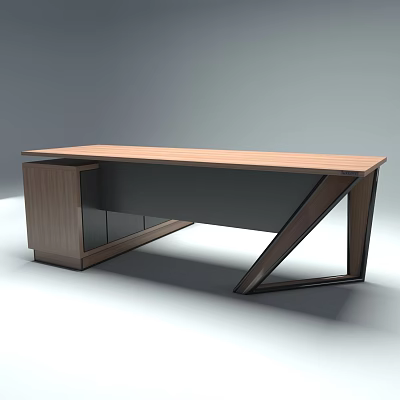 Modern Office Desk With Wooden Top And Geometric Metal Support Structure 3d model