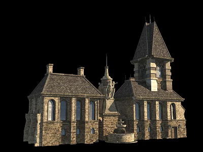 Ancient Architecture Featuring Towered Roofs Stone Brick Walls and Ornate Windows 3d model