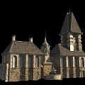 Ancient Architecture Featuring Towered Roofs Stone Brick Walls and Ornate Windows 3d model