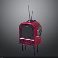 Pink Vintage Electronic TV Appliance with Antenna Knobs and Purple Legs