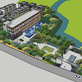 Modern Sales Office Building With Reflecting Pool And Lush Landscaped Gardens