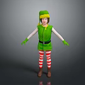 Elf Character In Green Costume With Red And White Striped Leggings And Hat