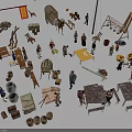 Ancient Road Facilities With Traditional Tools Craftsmen And Historical Scene Elements 3d model