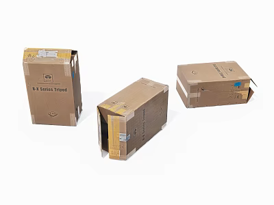 Cardboard Shipping Boxes With Sealed Tape And Labels On White Background 3d model