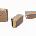 Cardboard Shipping Boxes With Sealed Tape And Labels On White Background