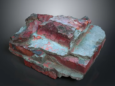 Rough Textured Stacked Brick Structure With Red And Blue Gray Surfaces 3d model