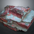 Rough Textured Stacked Brick Structure With Red And Blue Gray Surfaces