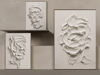 Textured Abstract Paintings With Abstract Face And Flower Shapes In White 3d model