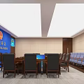 Modern Court Hearing Room Interior With Wooden Tables Chairs Blue Background And National Emblem