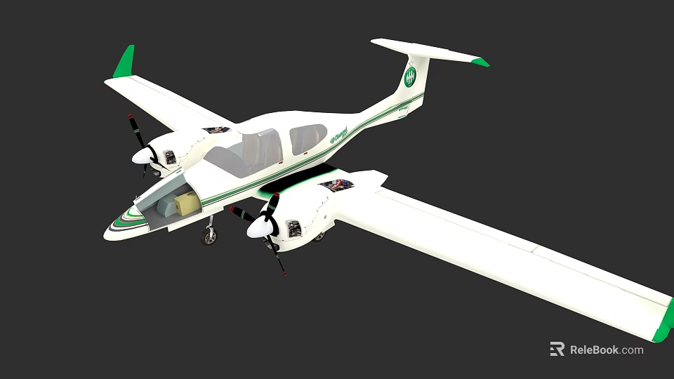 White And Green Flying Car With Dual Propellers And Black Background 3d model 