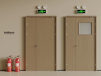 Poilform Emergency Exit Setup With Double Doors Fire Extinguishers And Signs 3d model