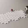 White Unique Shaped Rug With Decorative Ball And Metallic Object 3d model