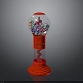 Red Gumball Machine With Transparent Globe Filled Colorful Gumballs On Black Background