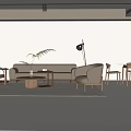 Modern Living Room Interior Sofa and Coffee Table Set with Wooden Table and Accent Chairs