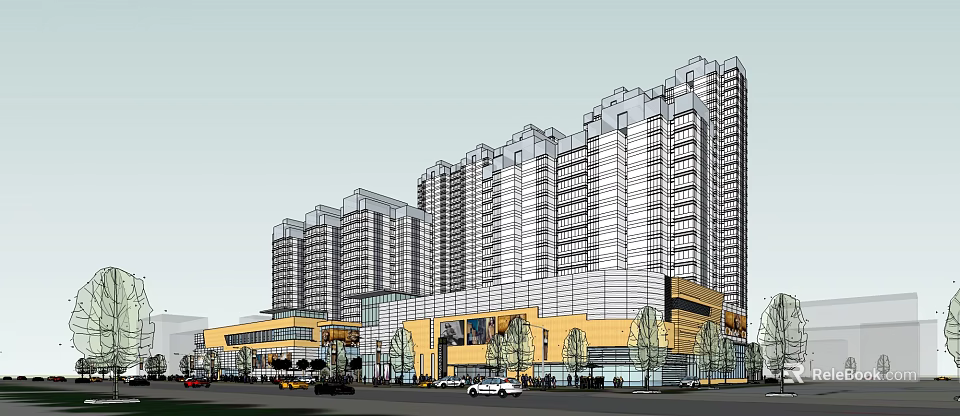 Urban Commercial Street With High Rise Buildings Retail Shops And Active Street Life 3d model 