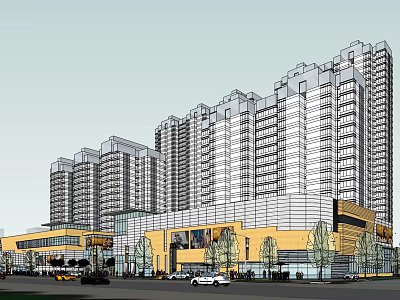 Urban Commercial Street With High Rise Buildings Retail Shops And Active Street Life 3d model