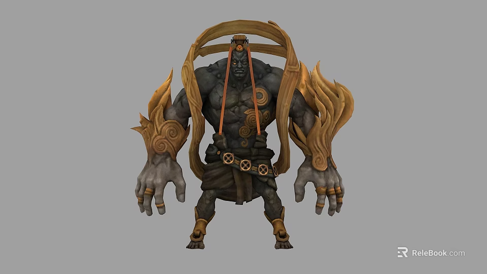 Mythical Game Movie Character Muscular Giant With Golden Curly Decorations Headpiece And Circular Body Patterns 3d model 