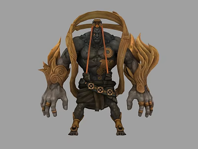 Mythical Game Movie Character Muscular Giant With Golden Curly Decorations Headpiece And Circular Body Patterns 3d model