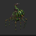 Green Skinned Female Character Riding Giant Spider Creature With Ornate Hairpiece And Colorful Legs