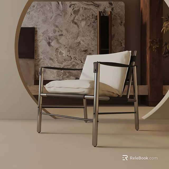Modern Lounge Chair With Metal Frame And White Cushion In Minimalist Interior Space 3d model 