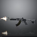 Rifle With Intricate Pattern And Muzzle Flame On Gray Background With Reflection