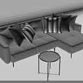 Modern Sectional Sofa With Striped Throw Pillows And Round Side Table 3d model