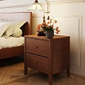 Modern Wooden Bedside Table With Drawers Table Lamp And Flower Vase Decor