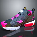 Stylish Black Pink Camouflage Sneakers With Breathable Mesh And White Red Sole