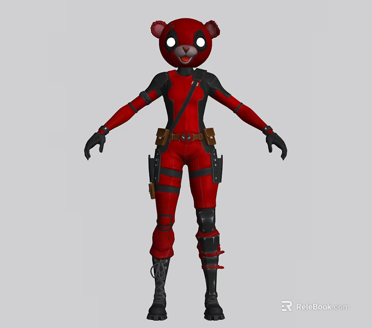 Game Movie Character in Red Black Costume with Animal Head Mask Gloves and Boots 3d model 