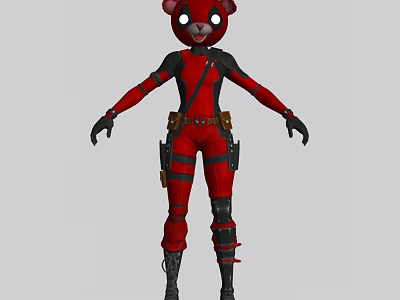 Game Movie Character in Red Black Costume with Animal Head Mask Gloves and Boots 3d model