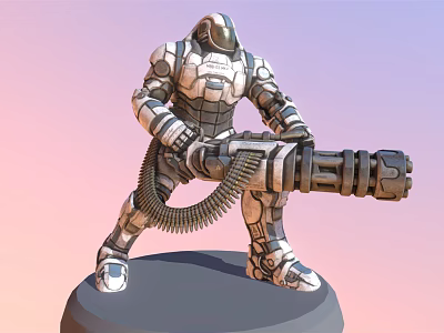 Armored Sci Fi Character With Large Weapon 3D Model On Display Base 3d model