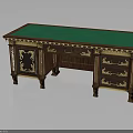 Ornate Wooden Desk With Green Top Gold Accents Intricate Drawers And Classic Design