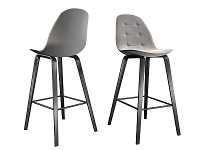 Two Stylish Modern Bar Stools With Gray Seats Black Legs And Tufted Design Details 3d model