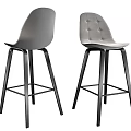 Two Stylish Modern Bar Stools With Gray Seats Black Legs And Tufted Design Details